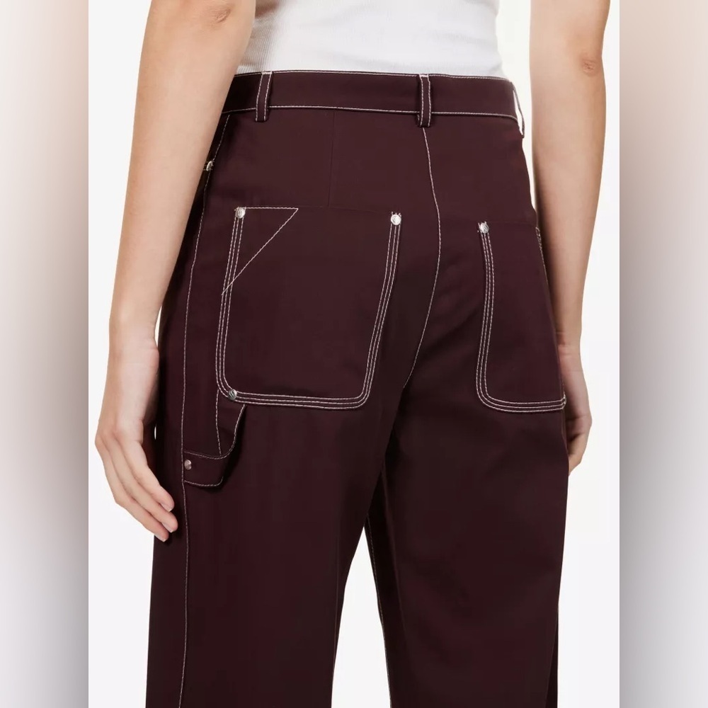 New Stella McCartney Buckle Embellished High Rise Cotton Trousers Brown Sz 46 - Picture 14 of 16
